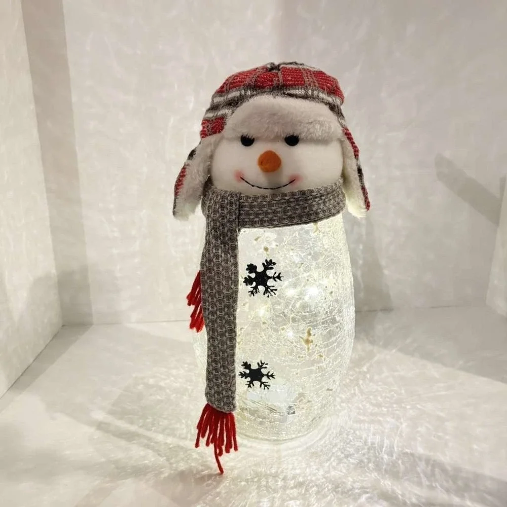Heritage Home Holiday LED Handcrafted Snowman Crackle Glass Lamp 14